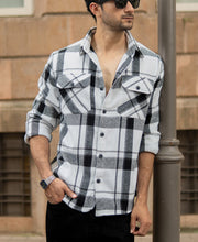 White And Black Checks Shirt With Pockets