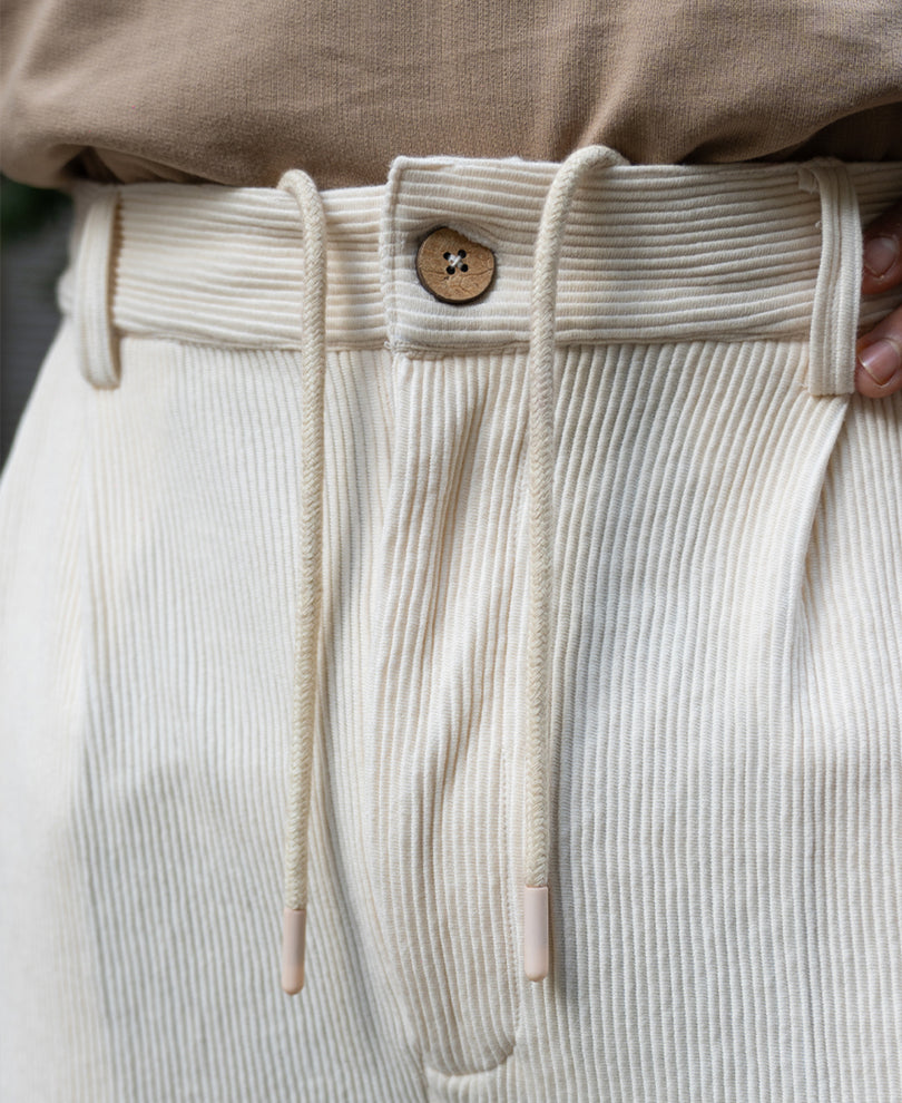 Cream Knit Pleated Trousers