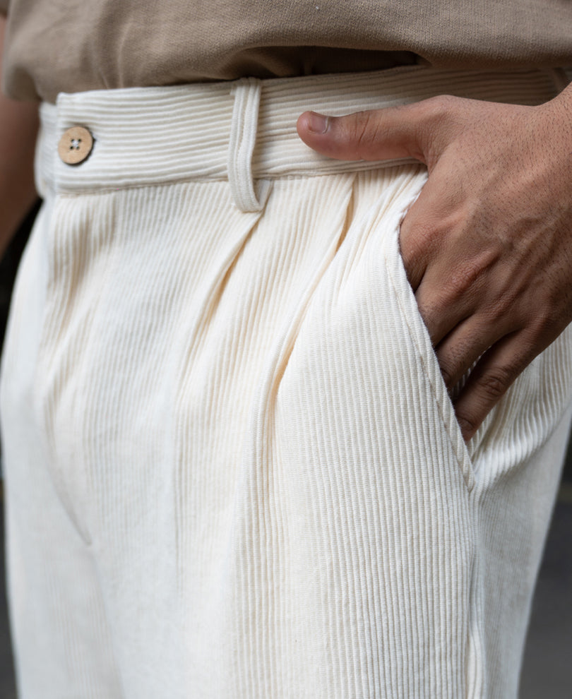 Cream Knit Pleated Trousers