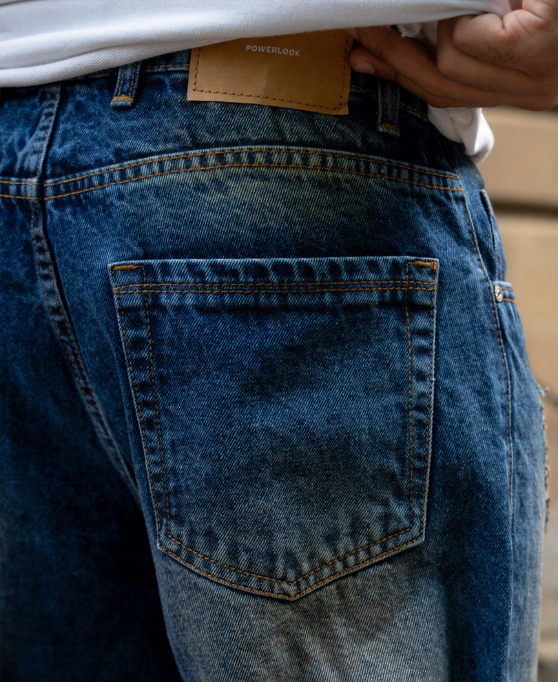Dark Blue Baggy Distressed Jeans