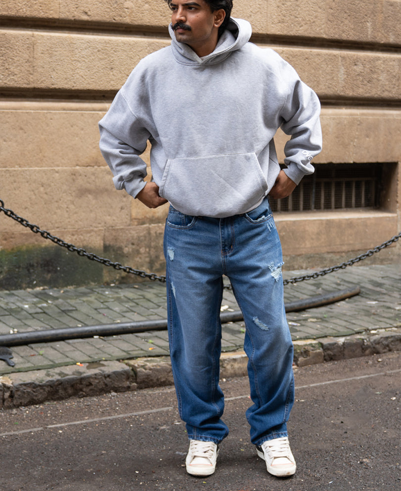 Dark Blue Panelled Distress Jeans