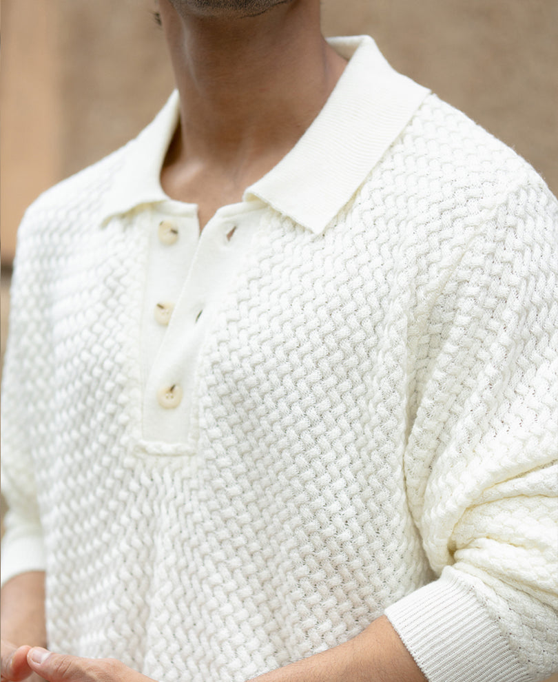Off White Knit Polo Sweater