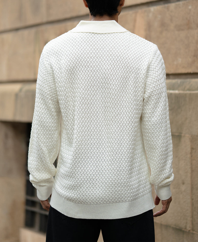 Off White Knit Polo Sweater