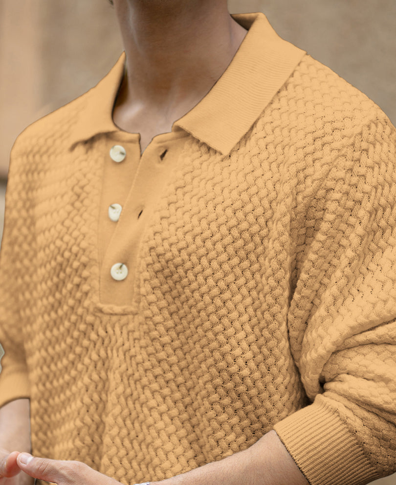 Dusty Yellow Knit Polo Sweater