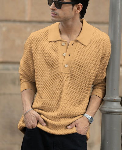 Dusty Yellow Knit Polo Sweater