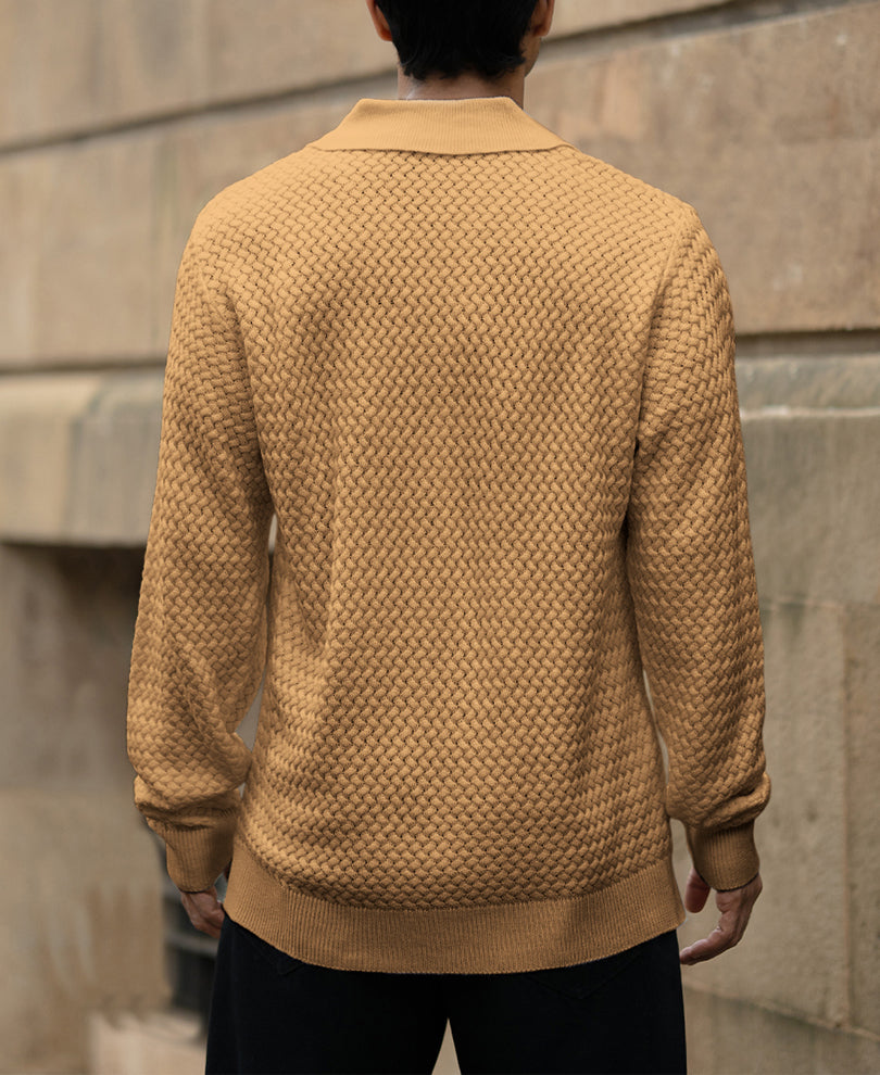 Dusty Yellow Knit Polo Sweater