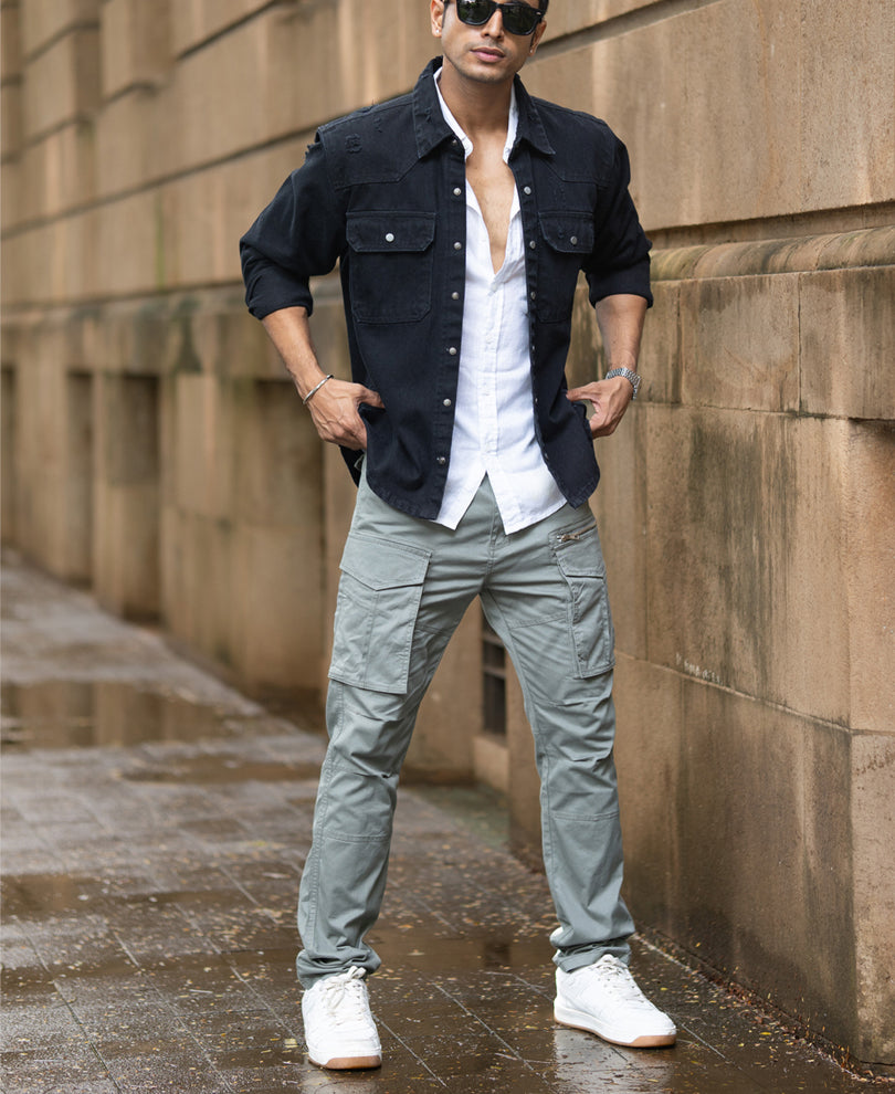 Black Distressed Denim Overshirt