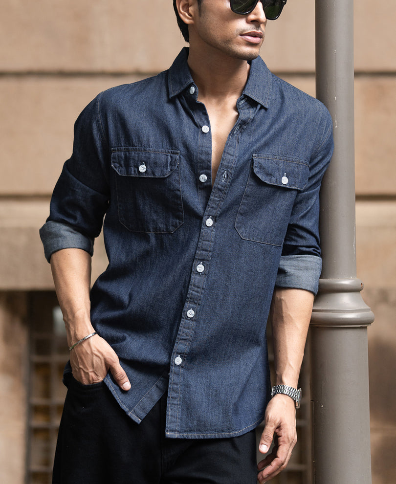 Indigo Denim Shirt With Pockets