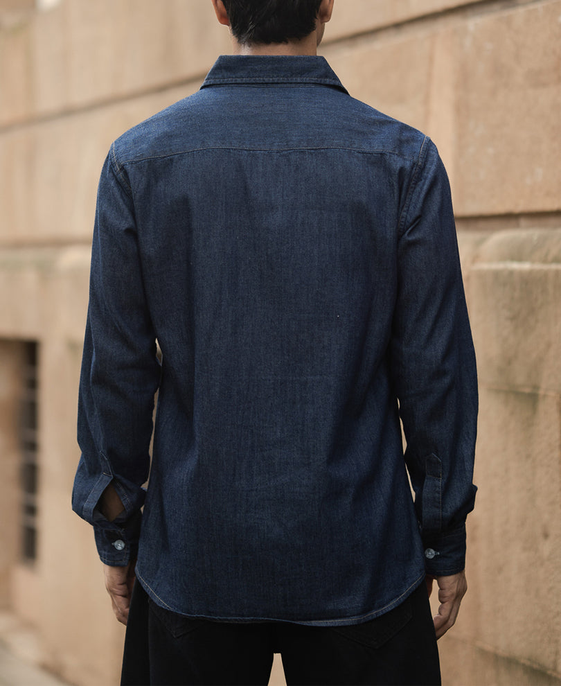 Indigo Denim Shirt With Pockets
