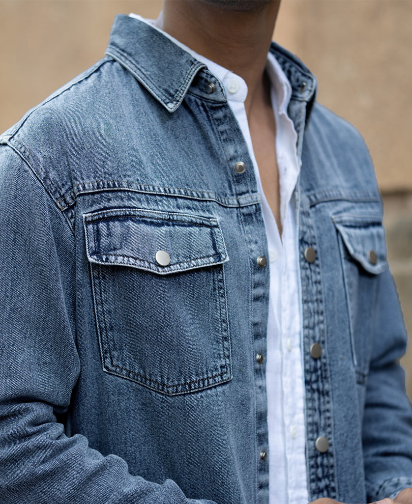 Mid Blue Washed Denim Regular Fit Overshirt