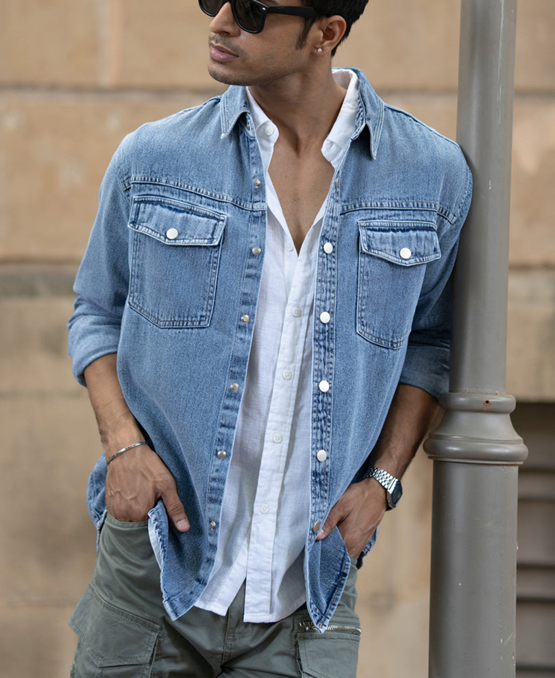 Mid Blue Washed Denim Overshirt