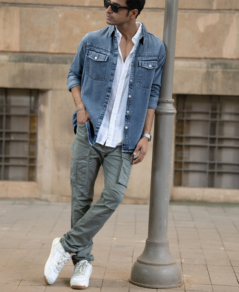 Mid Blue Washed Denim Regular Fit Overshirt
