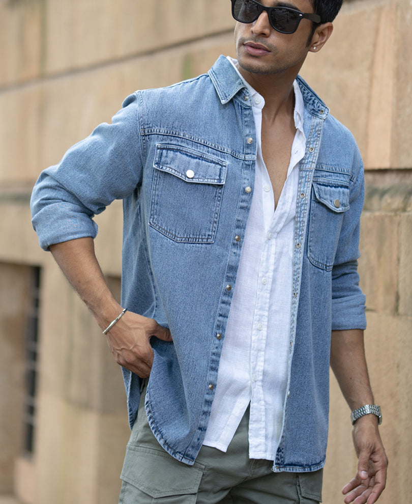 Mid Blue Washed Denim Overshirt