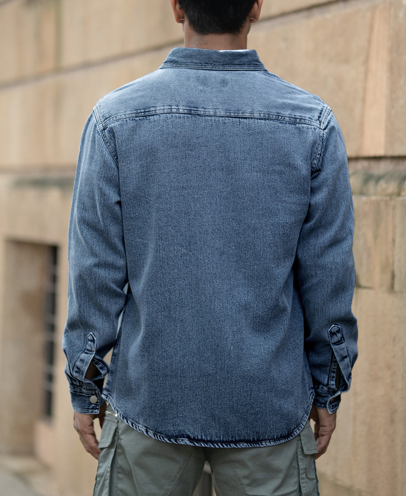 Mid Blue Washed Denim Regular Fit Overshirt