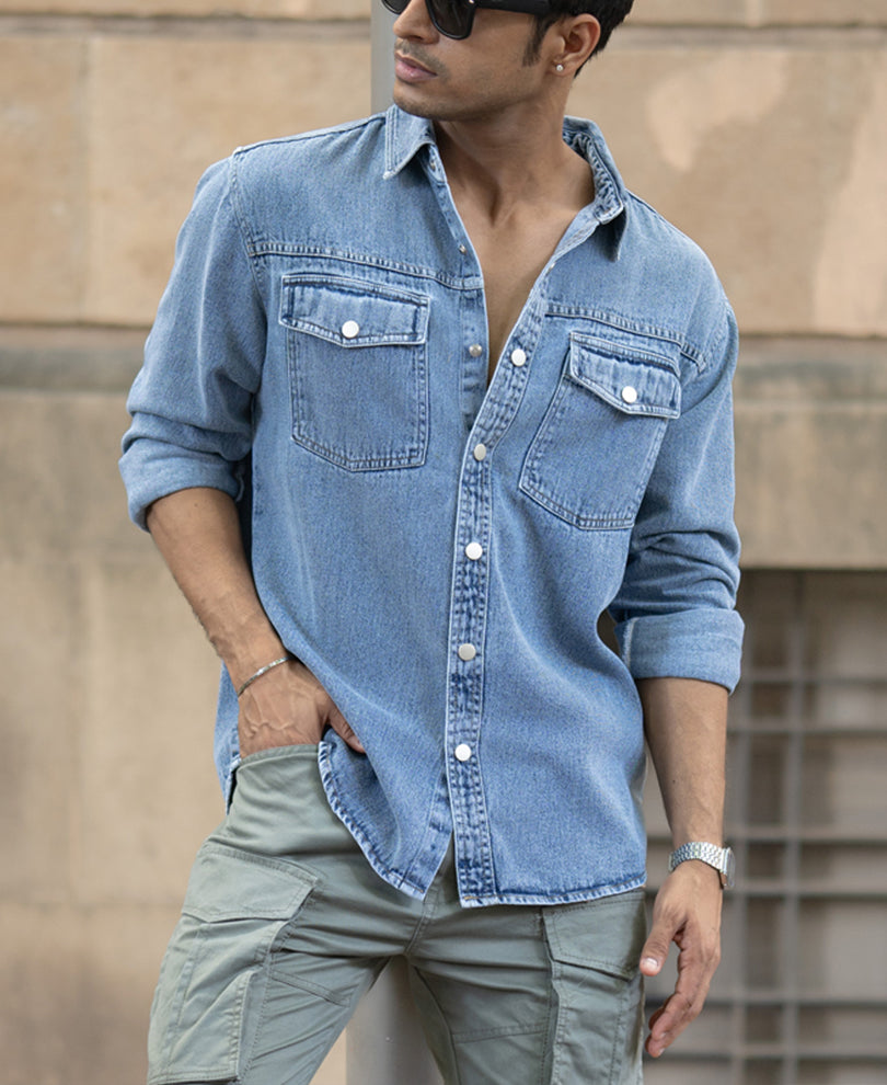 Mid Blue Washed Denim Overshirt