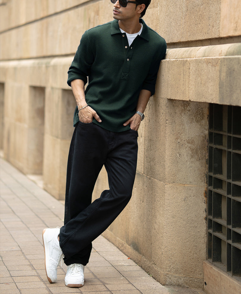 Pine Structured Knit Polo Shirt