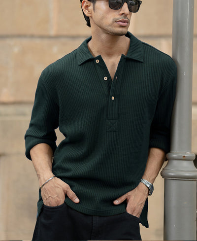 Pine Structured Knit Polo Shirt