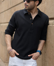 Black Knit Polo Neck Shirt