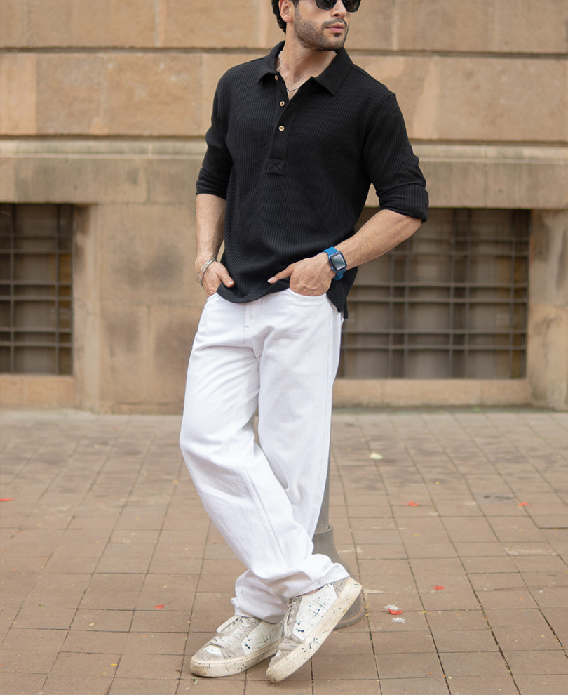 Black Knit Polo Neck Shirt