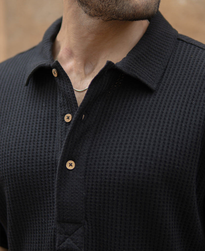 Black Knit Polo Neck Shirt