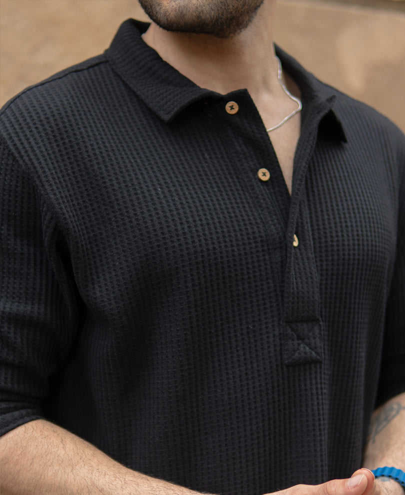 Black Knit Polo Neck Shirt