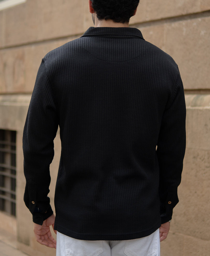 Black Knit Polo Neck Shirt