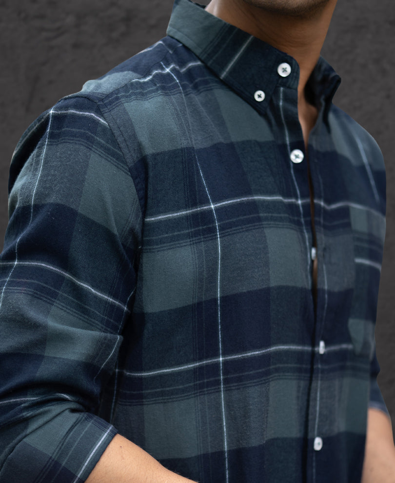 Dark Navy Checked Button Down Shirt – Powerlook