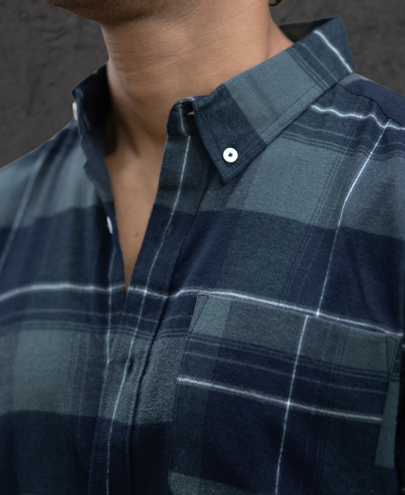 Dark Navy Checked Button Down Shirt