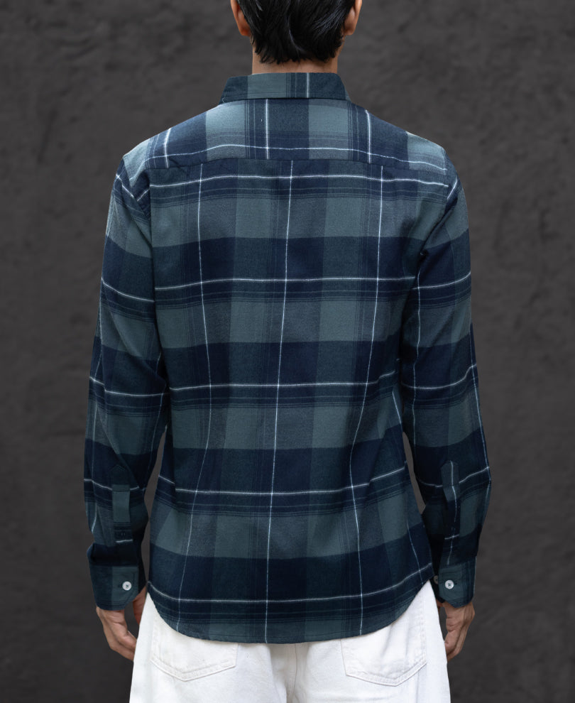 Dark Navy Checked Button Down Shirt