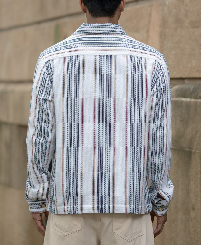 White Structured Stripe Shacket