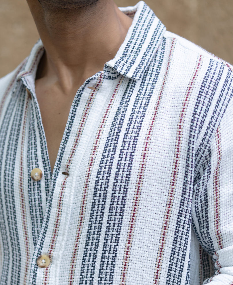 White Structured Stripe Shacket