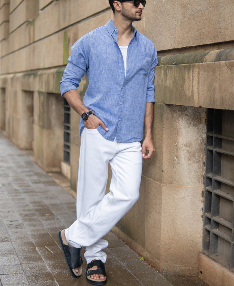 Blue Slub Linen Blend Shirt