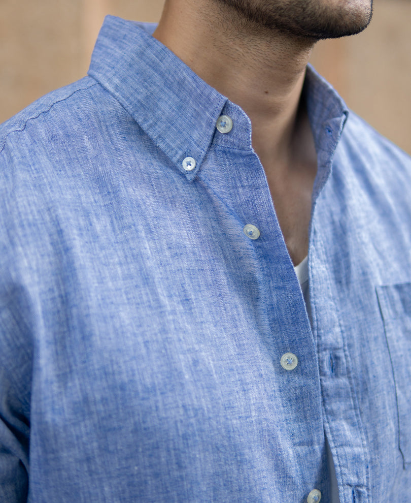 Blue Slub Linen Blend Shirt