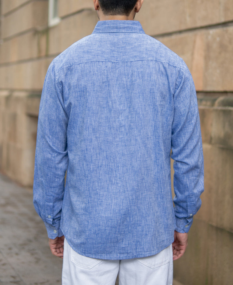 Blue Slub Linen Blend Shirt