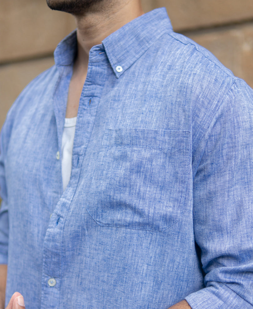 Blue Slub Linen Blend Shirt