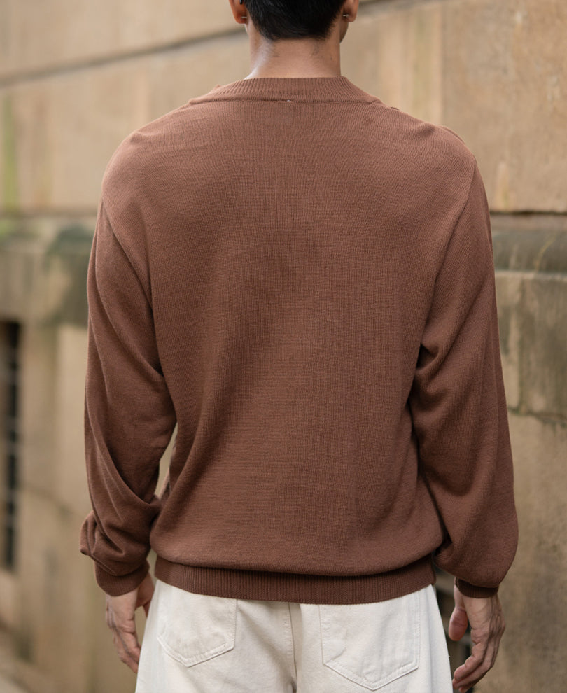 Dark Tan Knitted Henley T-Shirt
