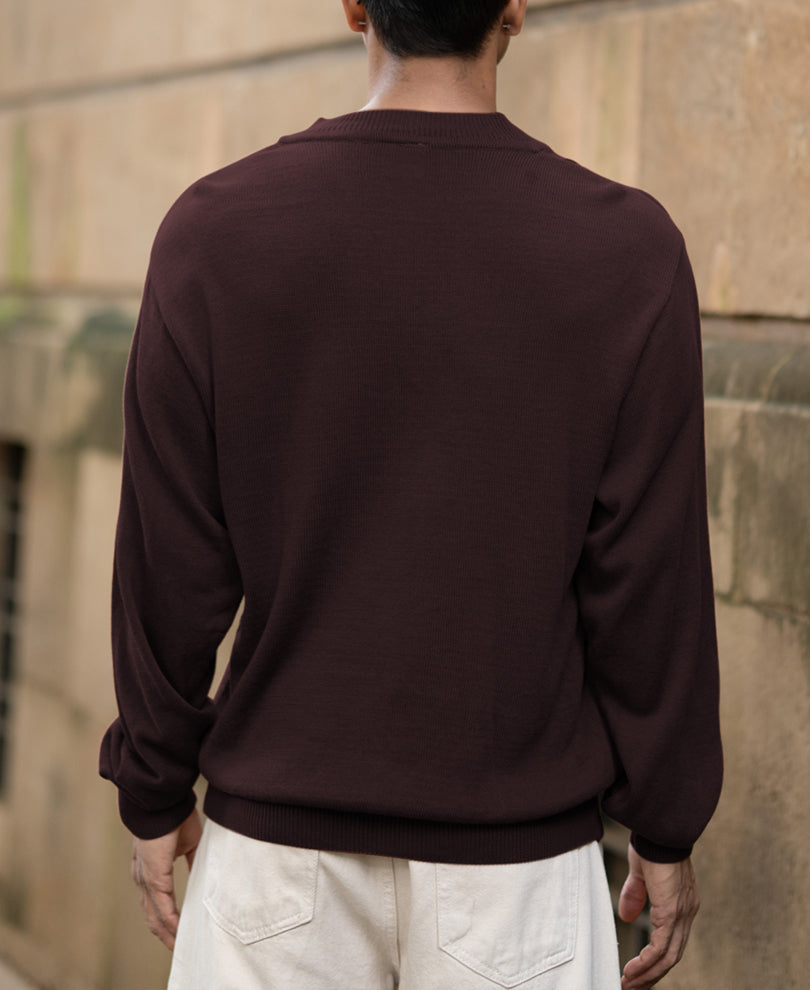Wine Knitted Henley T-Shirt