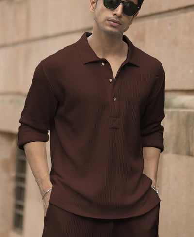 Coffee Structured Knit Cord Set