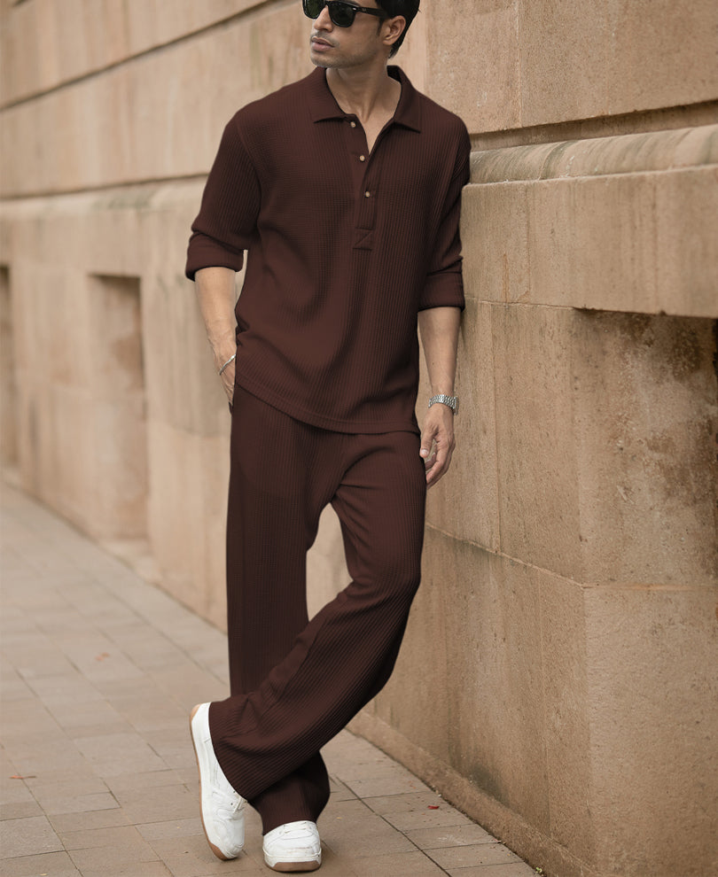 Coffee Structured Knit Cord Set