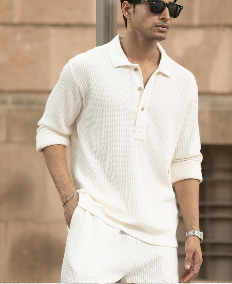 Cream Structured Knit Cord Set