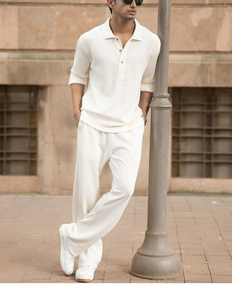 Cream Structured Knit Cord Set