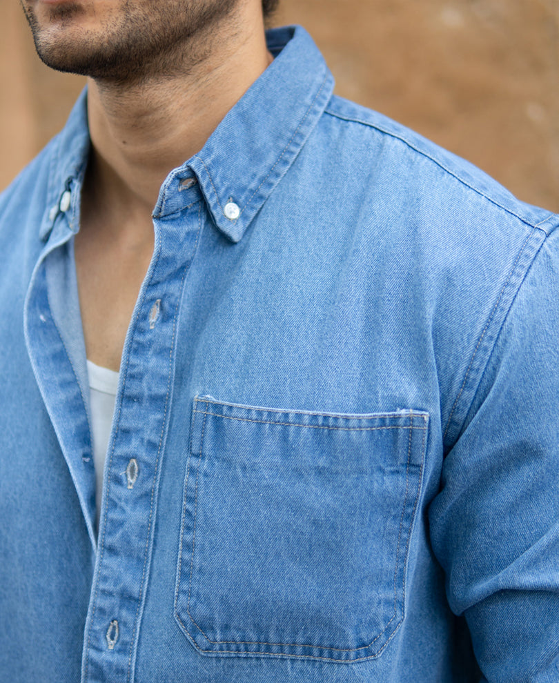 Blue Washed Denim Shirt