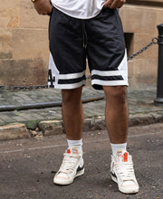 Black Contrast Embroidered Mesh Shorts