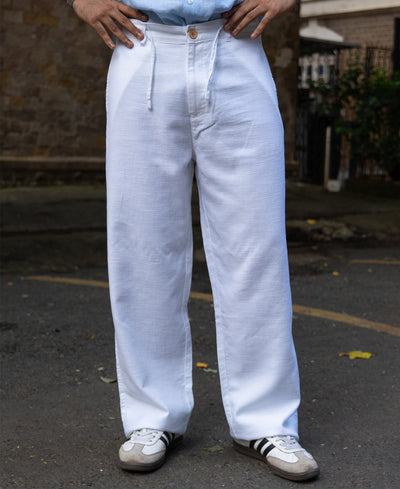 White Cotton Baggy Trouser