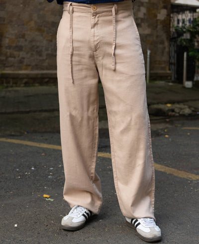 Beige Structured Cotton Trouser