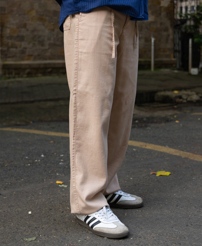Beige Structured Cotton Trouser