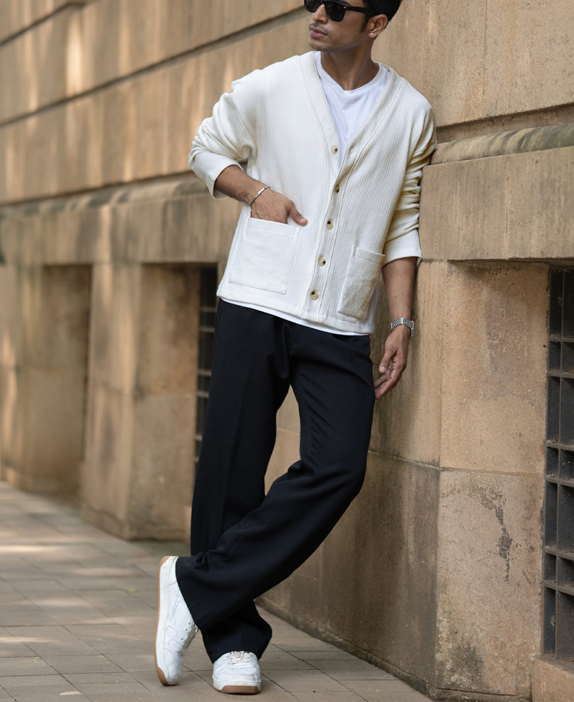 Off White Structured Knit Cardigan