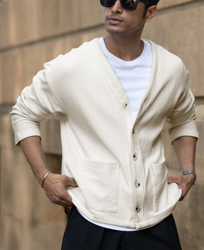 Off White Structured Knit Cardigan