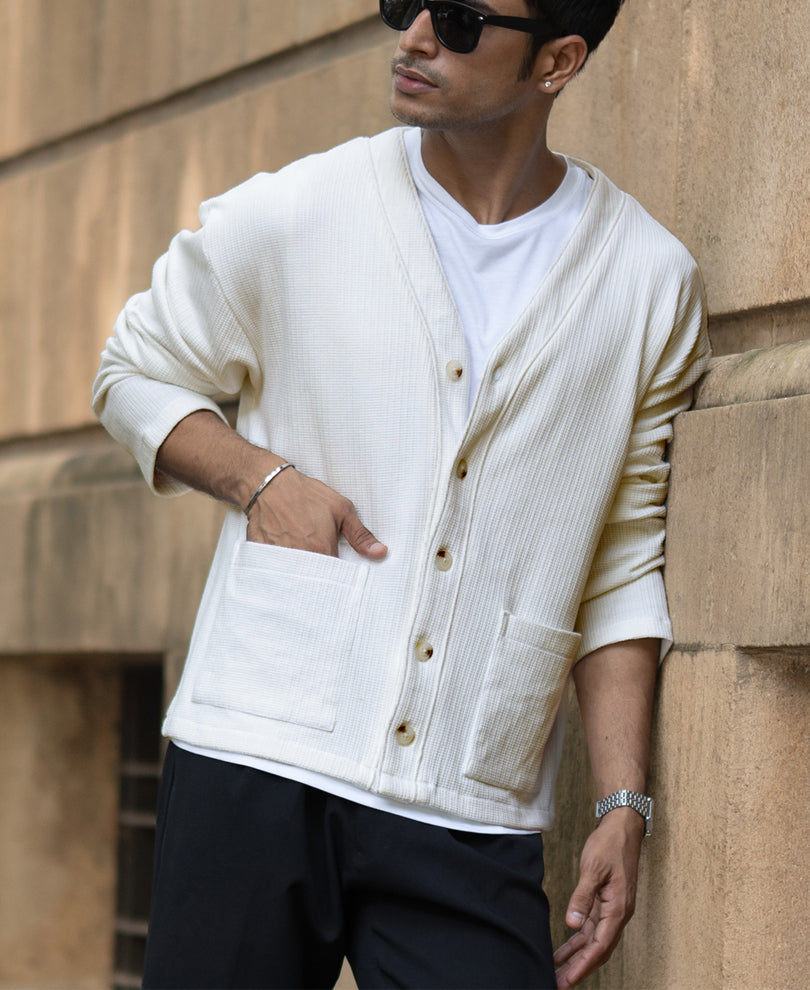 Off White Structured Knit Cardigan