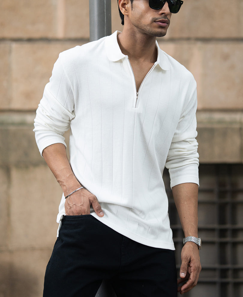 Off-White Knitted Zipper Polo T-Shirt